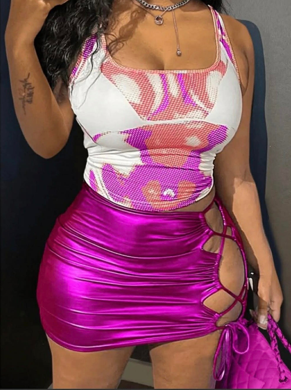 Pretty Pressure Cutout Skirt Set